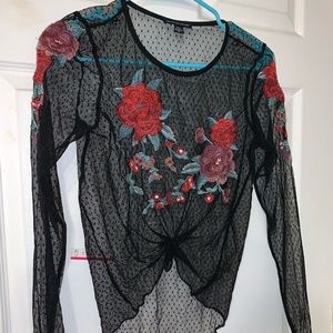 Floral embroidered see through shirt